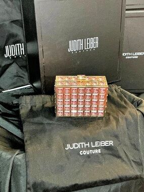 Judith Leiber Pink Rose Clutch in Pink & Gold NWT